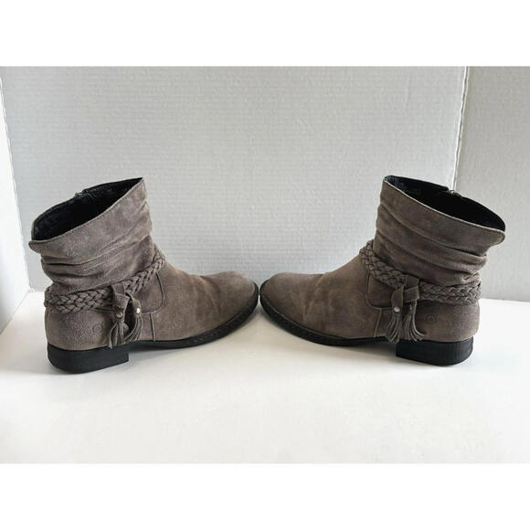 Born Ouvea Boots Womens Taupe Suede Ankle Tassel Braided Strap Zip Western Sz 10 - Picture 8 of 13